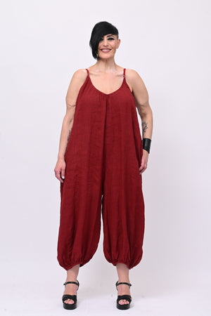 Jumpsuit lino palloncino - Vino