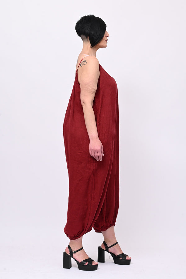 Jumpsuit lino palloncino - Vino