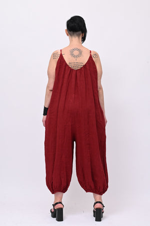 Jumpsuit lino palloncino - Vino