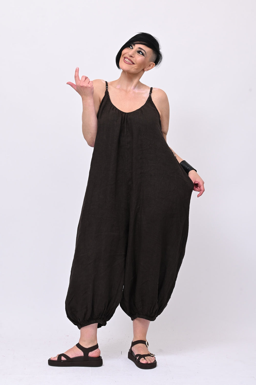 Jumpsuit lino palloncino - MORO