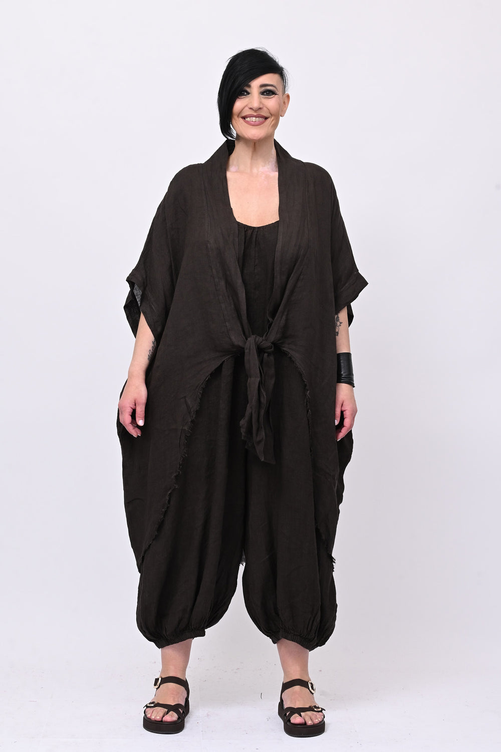 Kimono lino laccio - Moro