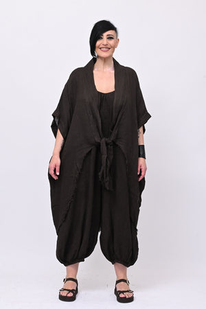 Kimono lino laccio - Moro