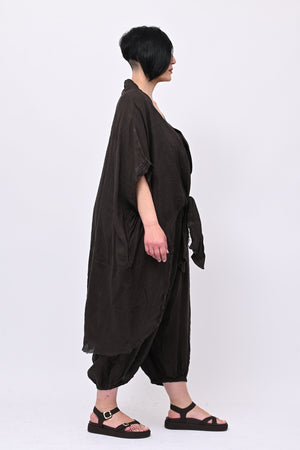 Kimono lino laccio - Moro