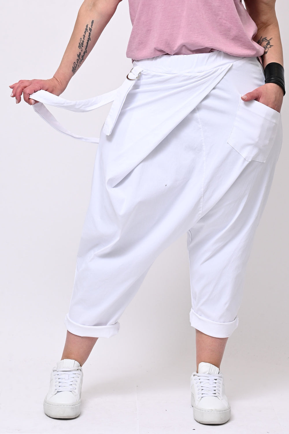 Pantalone cavallo basso fibbia - Bianco