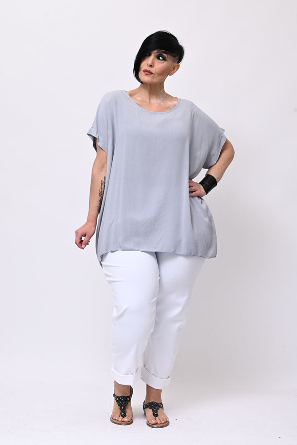 Blusa over viscosa - Grigio perla