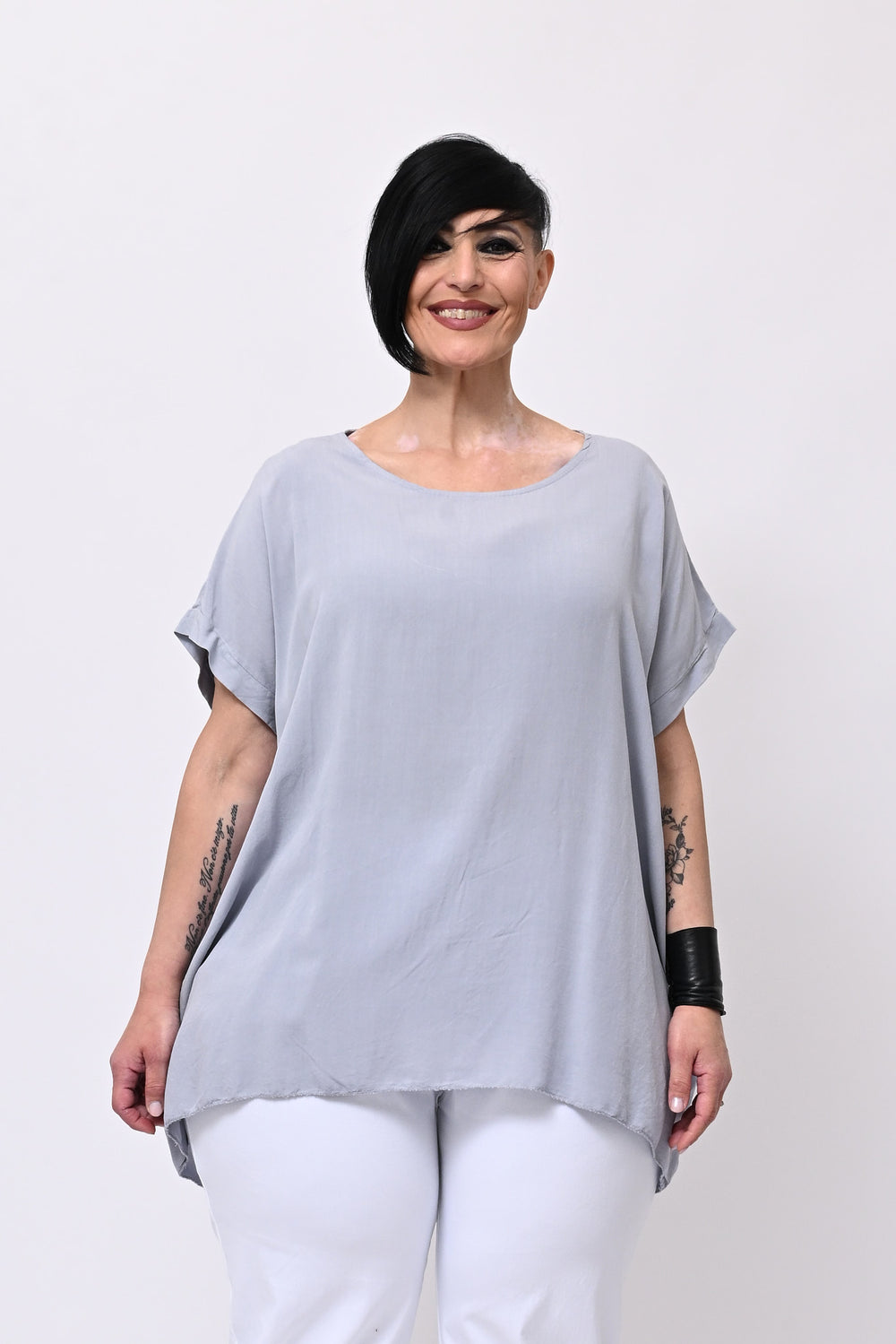 Blusa over viscosa - Grigio perla