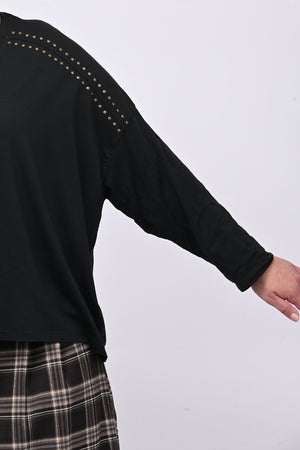 Maglia scollo V borchie - Nero