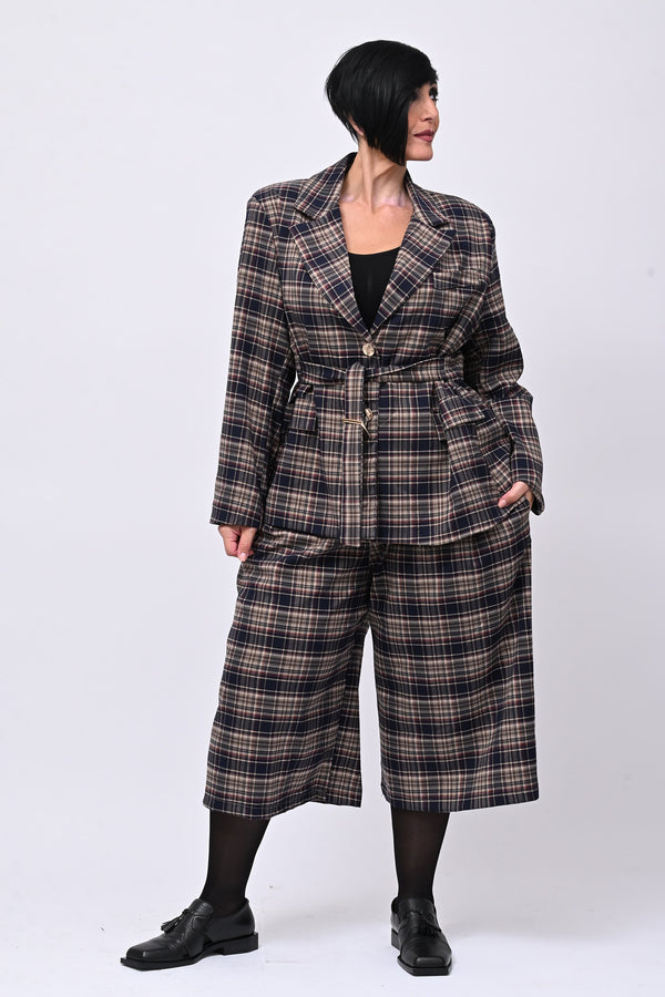 Completo tartan crop - Blu