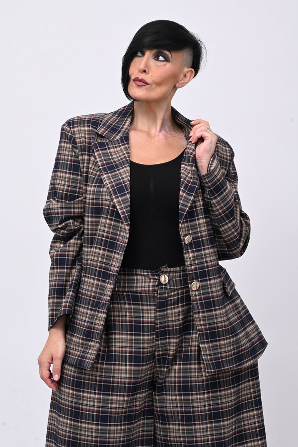 Completo tartan crop - Blu