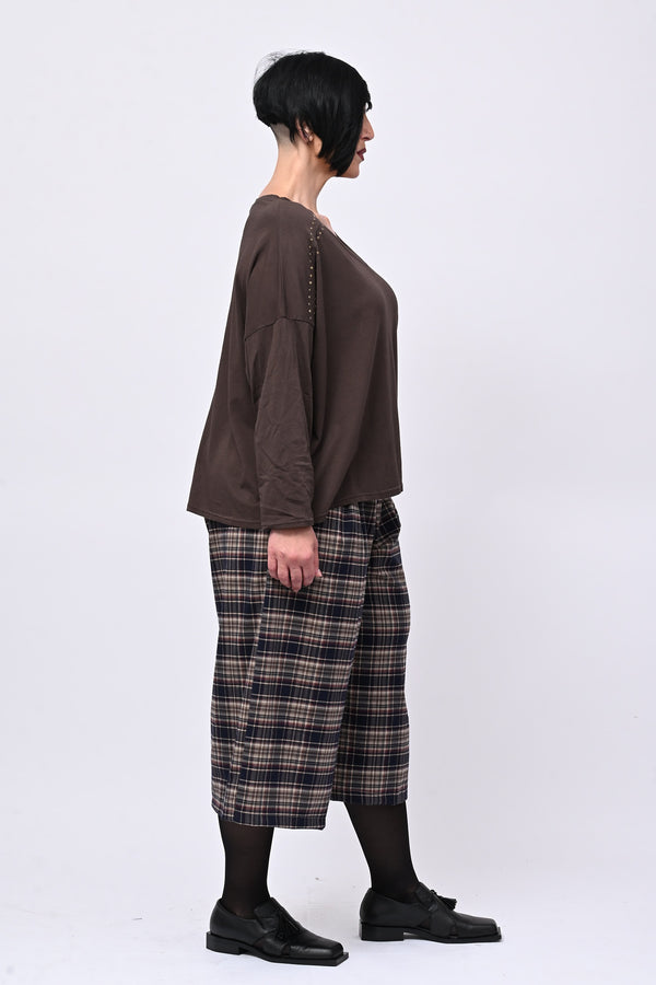 Maglia scollo V borchie - Moro