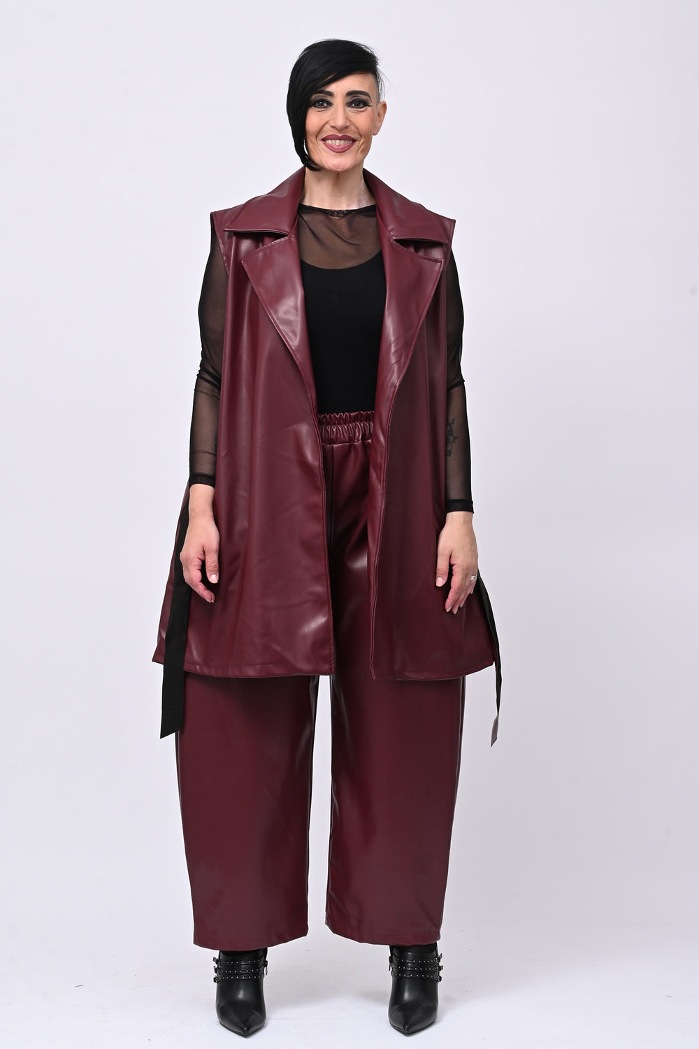 Completo ecopelle gilet - Vino