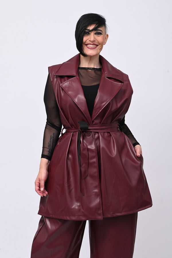Completo ecopelle gilet - Vino