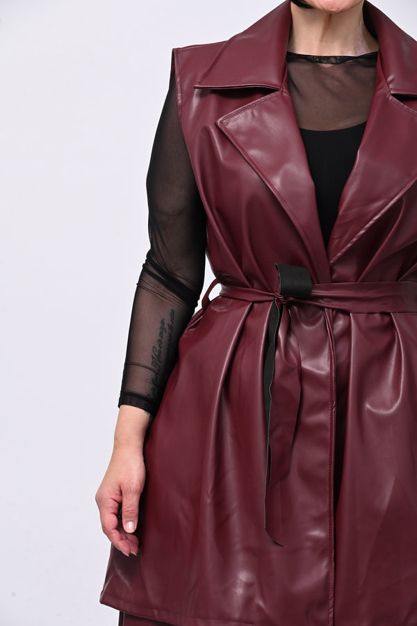 Completo ecopelle gilet - Vino