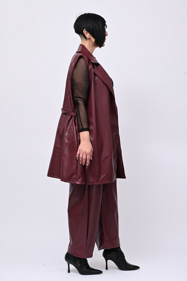 Completo ecopelle gilet - Vino