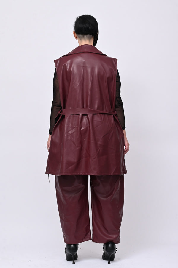 Completo ecopelle gilet - Vino
