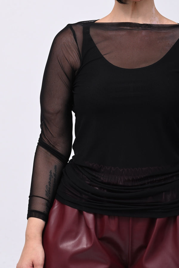 Maglia tulle lunga - Nero