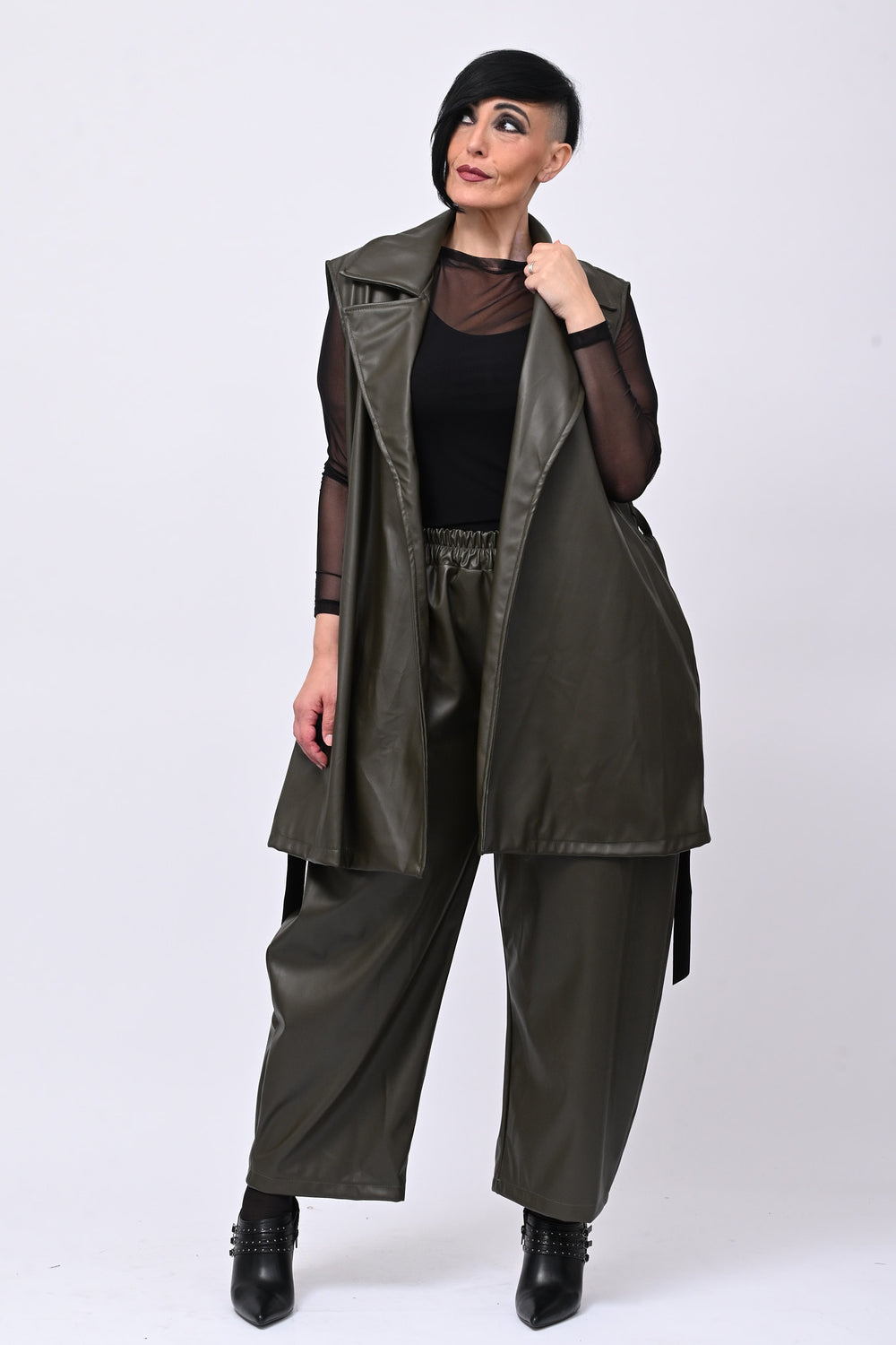 Completo ecopelle gilet - Militare
