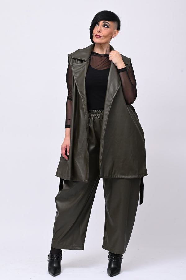 Completo ecopelle gilet - Militare