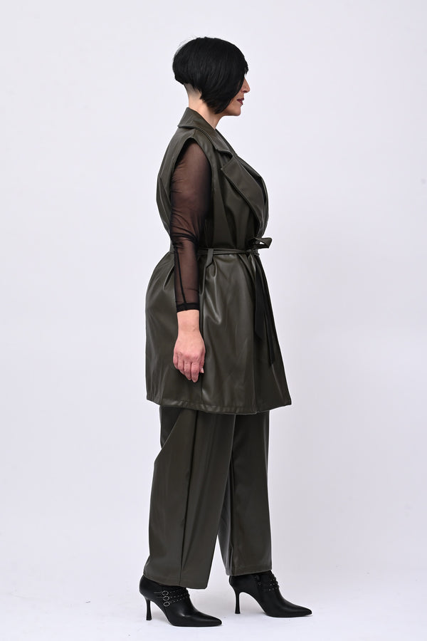 Completo ecopelle gilet - Militare