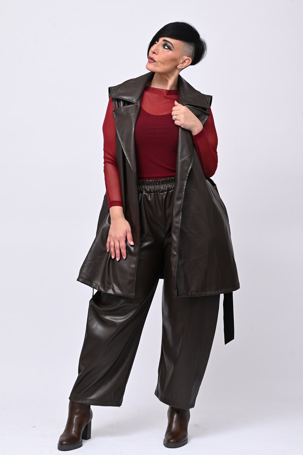 Completo ecopelle gilet - Moro