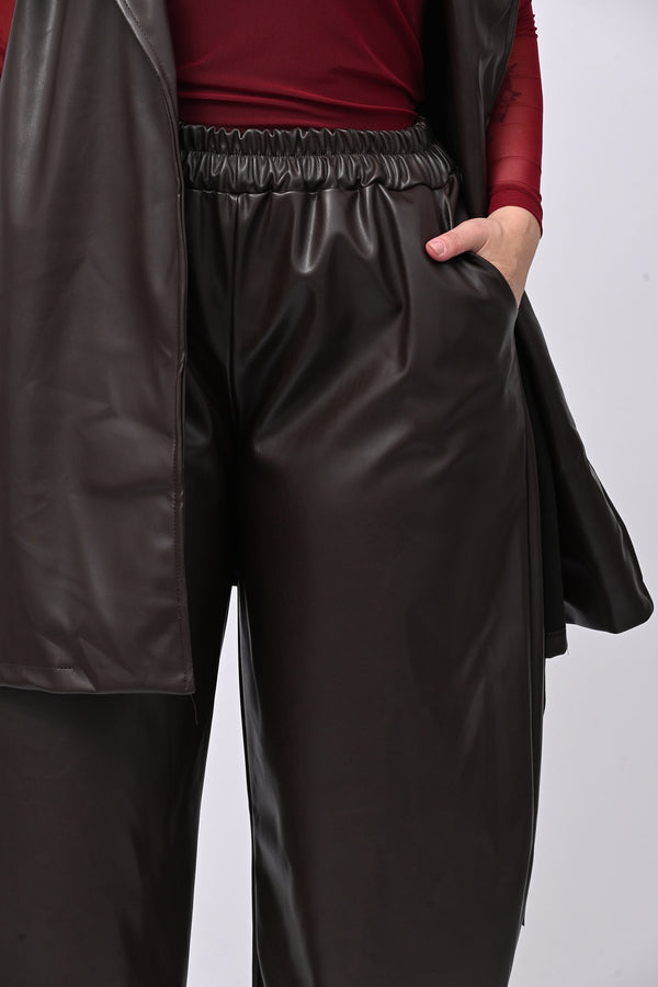 Completo ecopelle gilet - Moro