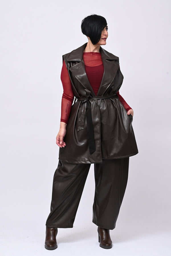 Completo ecopelle gilet - Moro