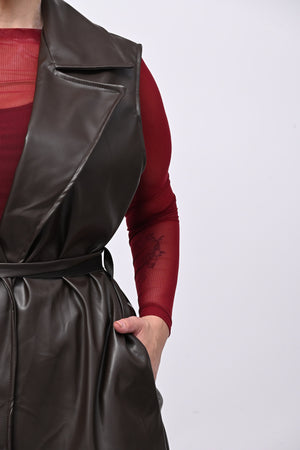 Completo ecopelle gilet - Moro