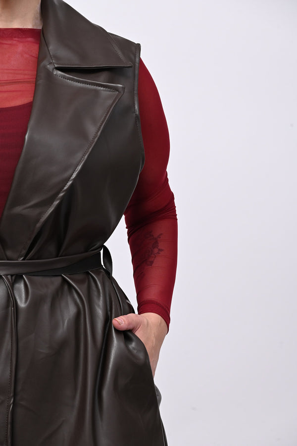 Completo ecopelle gilet - Moro