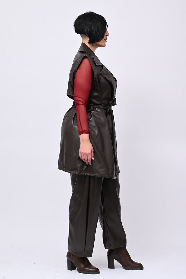 Completo ecopelle gilet - Moro