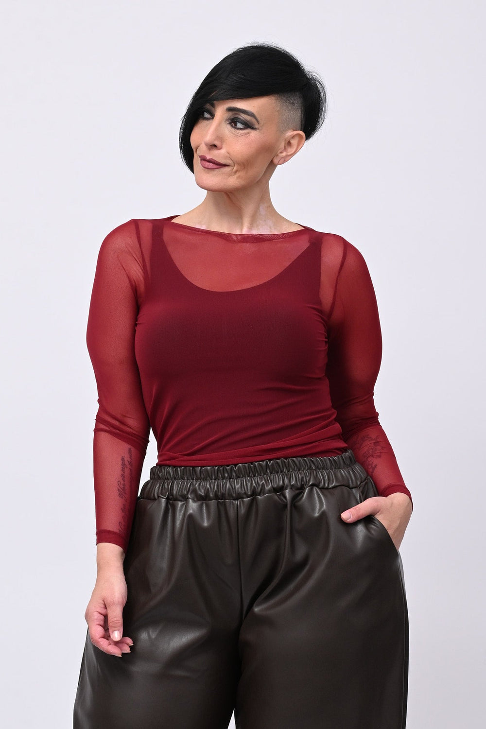 Maglia tulle lunga - Bordò