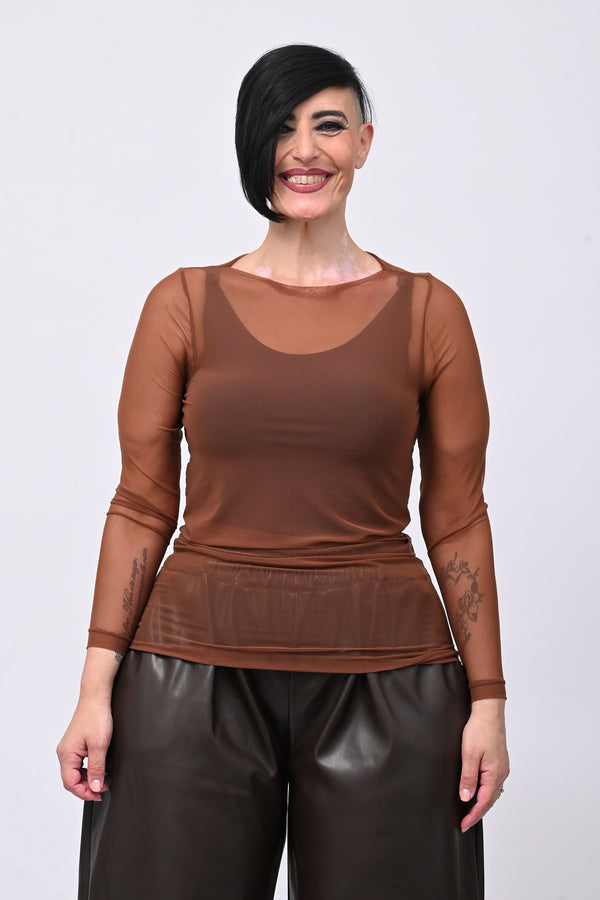 Maglia tulle lunga - Bruciato