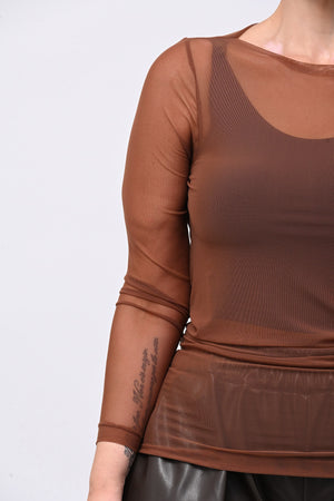 Maglia tulle lunga - Bruciato