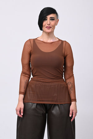 Maglia tulle lunga - Bruciato