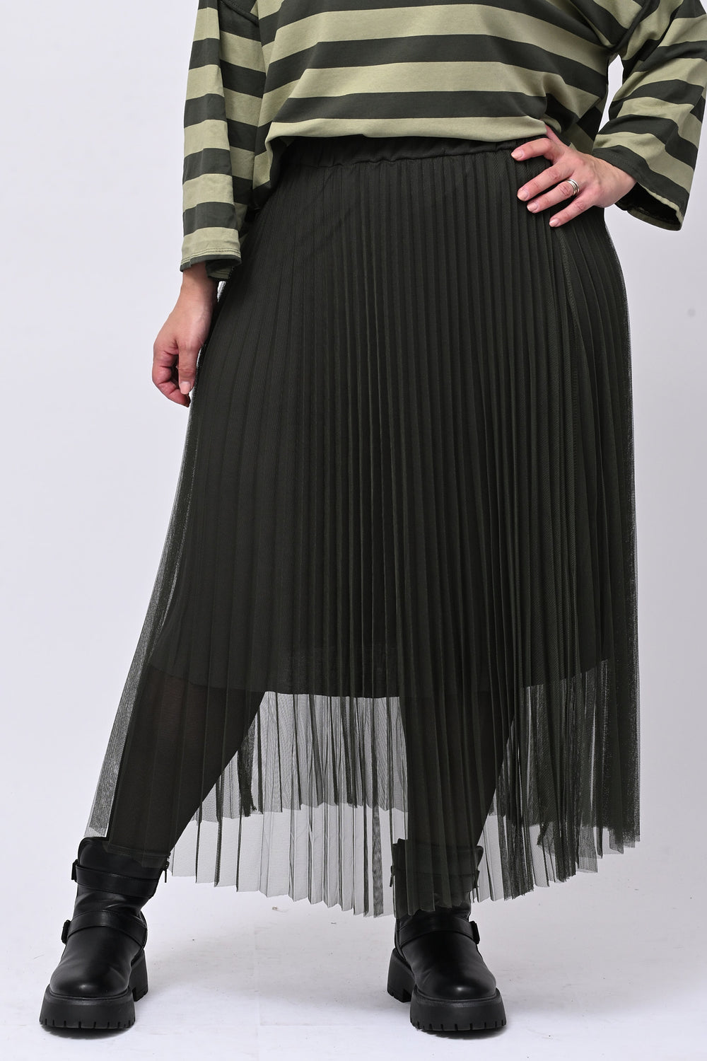 Gonna tulle plisse - Verde militare