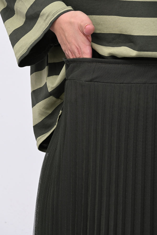 Gonna tulle plisse - Verde militare