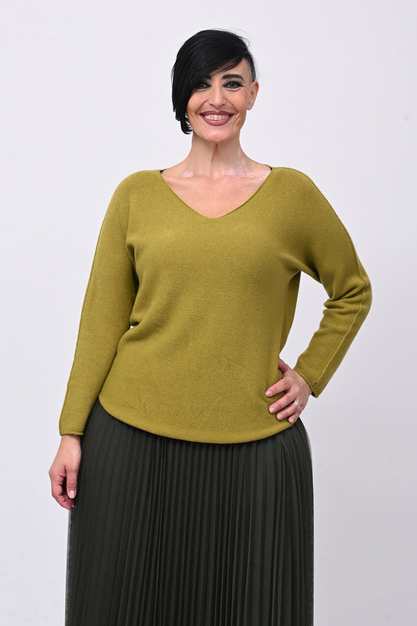 Pull basico scollo V - Lime