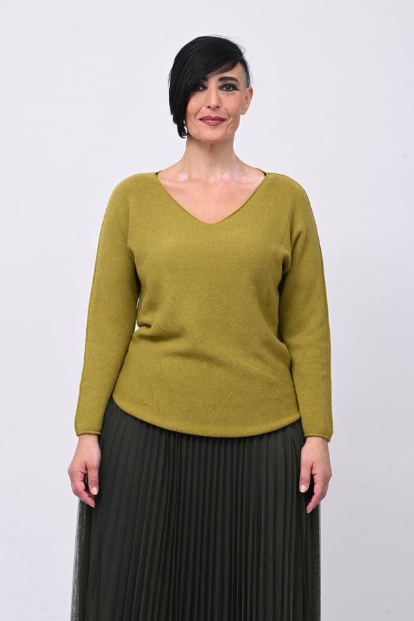 Pull basico scollo V - Lime