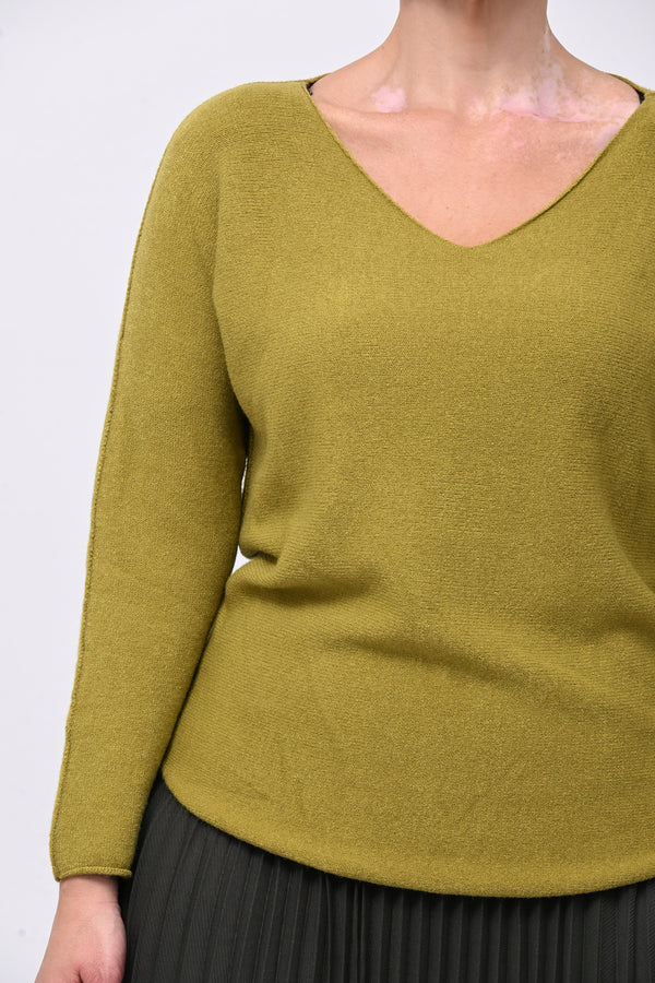 Pull basico scollo V - Lime