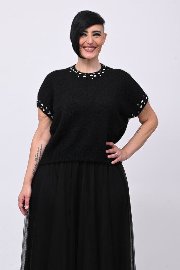 Pull angora strass - Nero