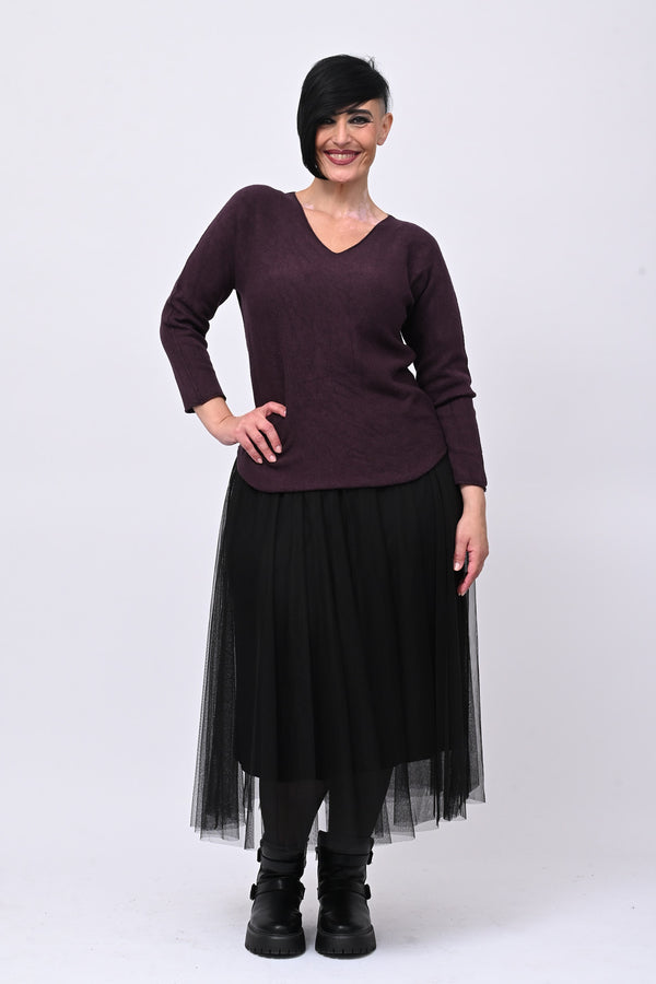 Pull basico scollo V - Melanzana