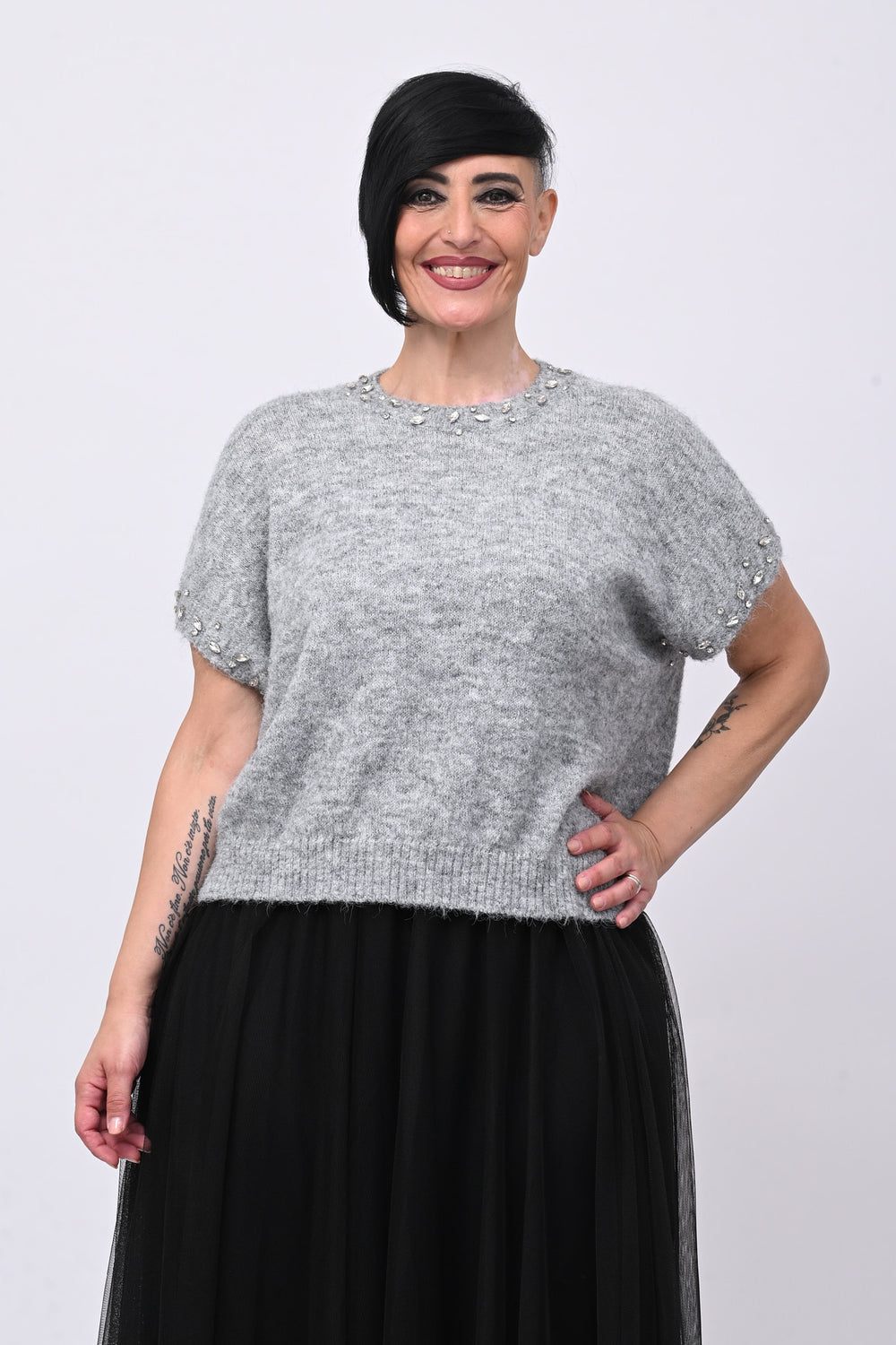 Pull angora strass - Grigio