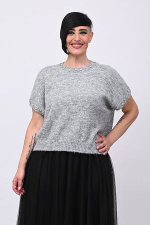 Pull angora strass - Grigio