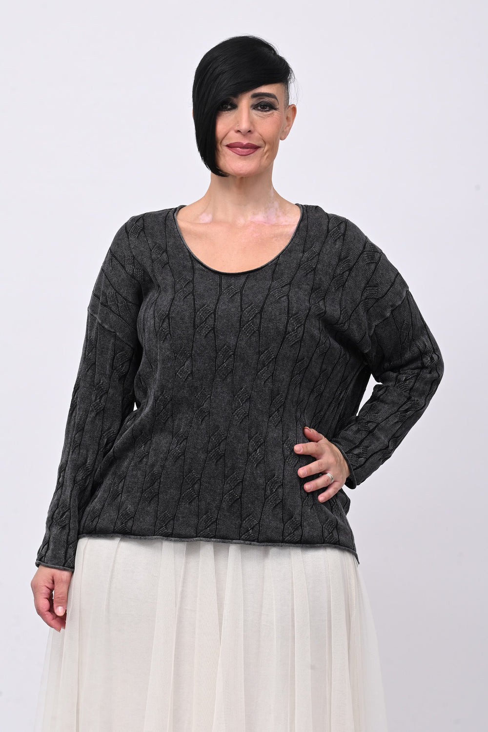 Pull cotone trecce - Grigio piombo