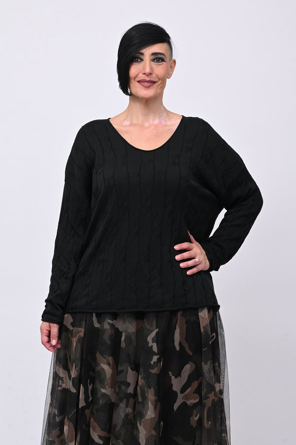 Pull cotone trecce - Nero