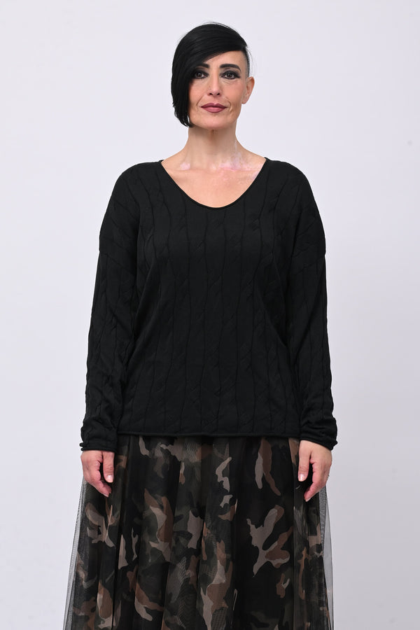 Pull cotone trecce - Nero