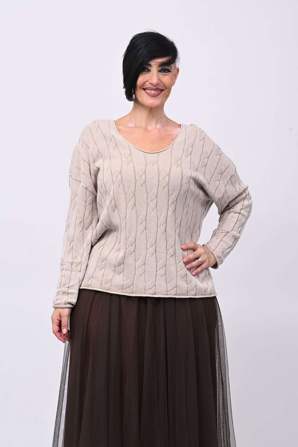 Pull cotone trecce - Greige