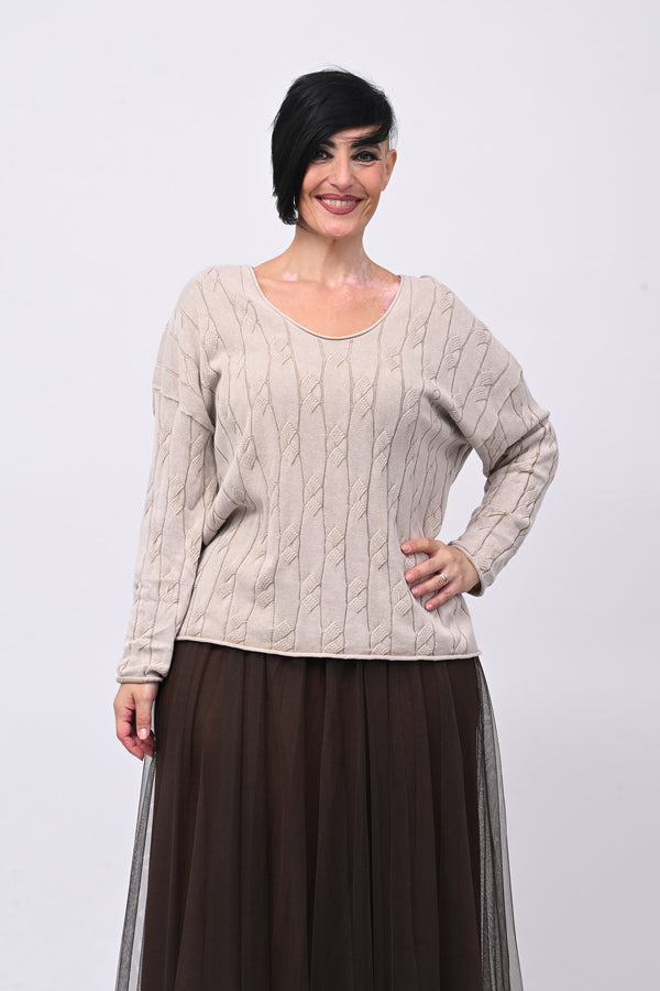 Pull cotone trecce - Greige