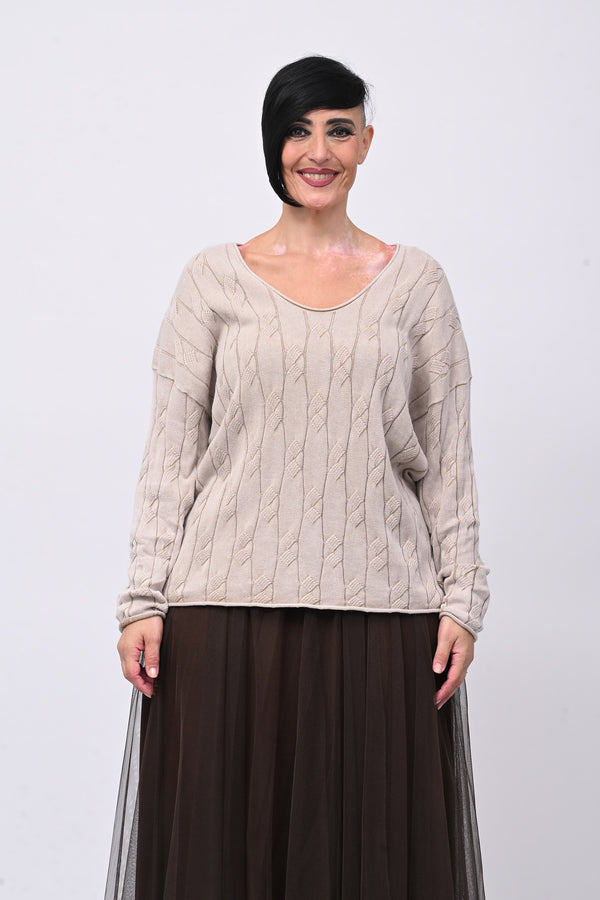 Pull cotone trecce - Greige