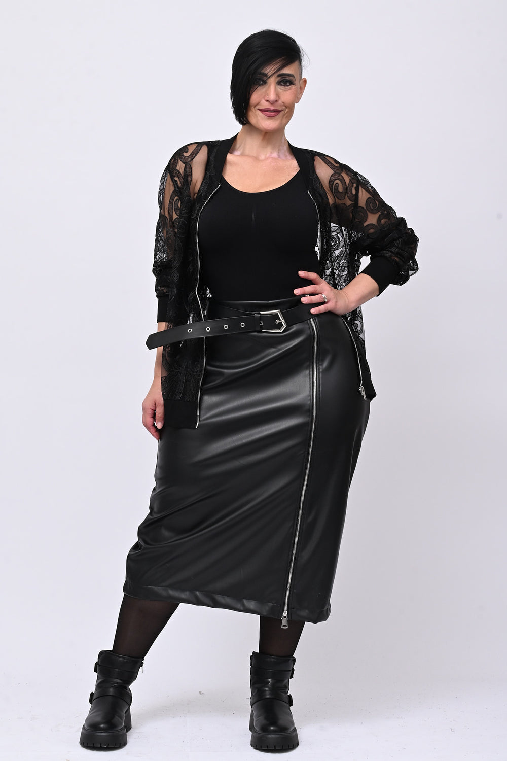 Gonna ecopelle zip - Nero