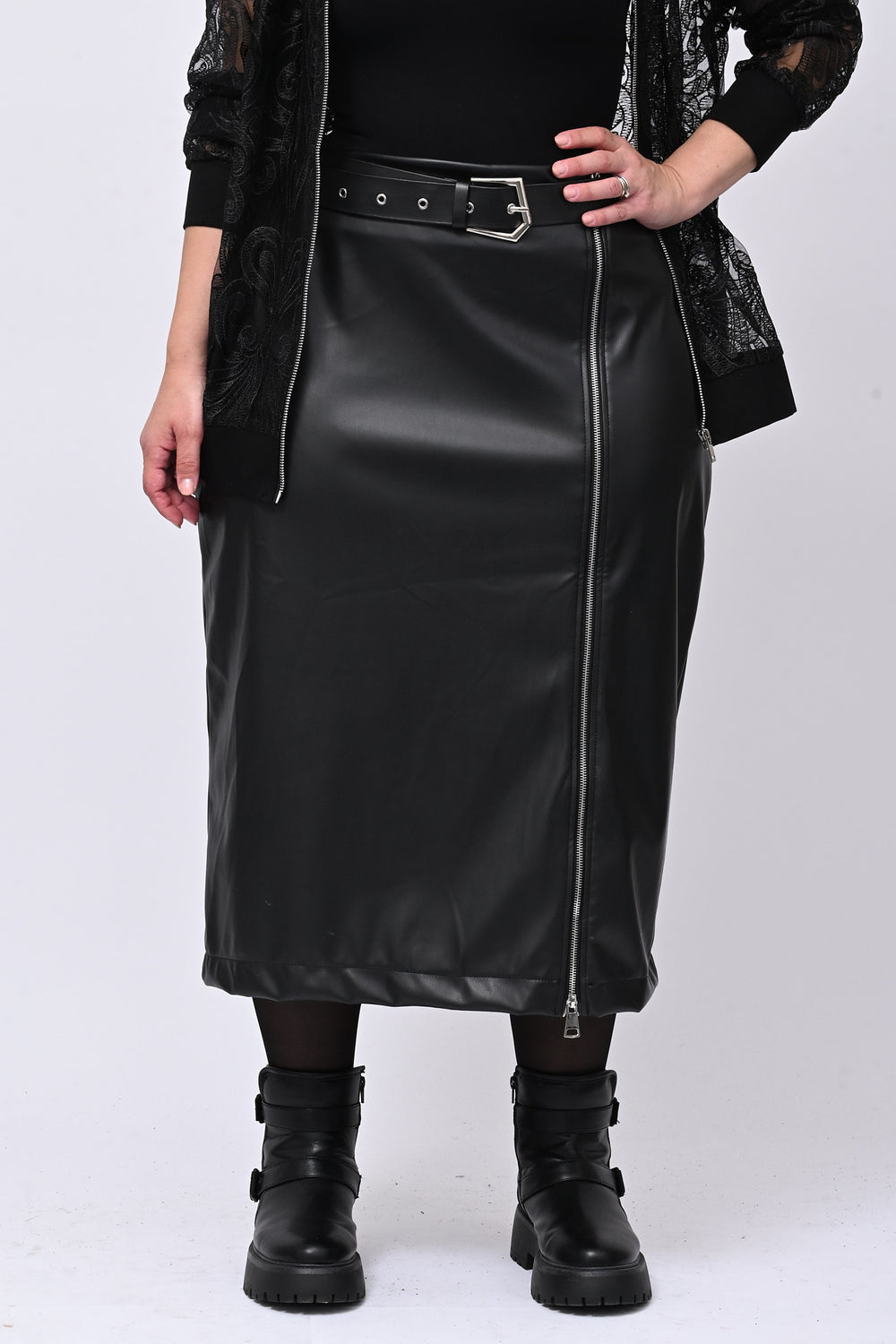 Gonna ecopelle zip - Nero